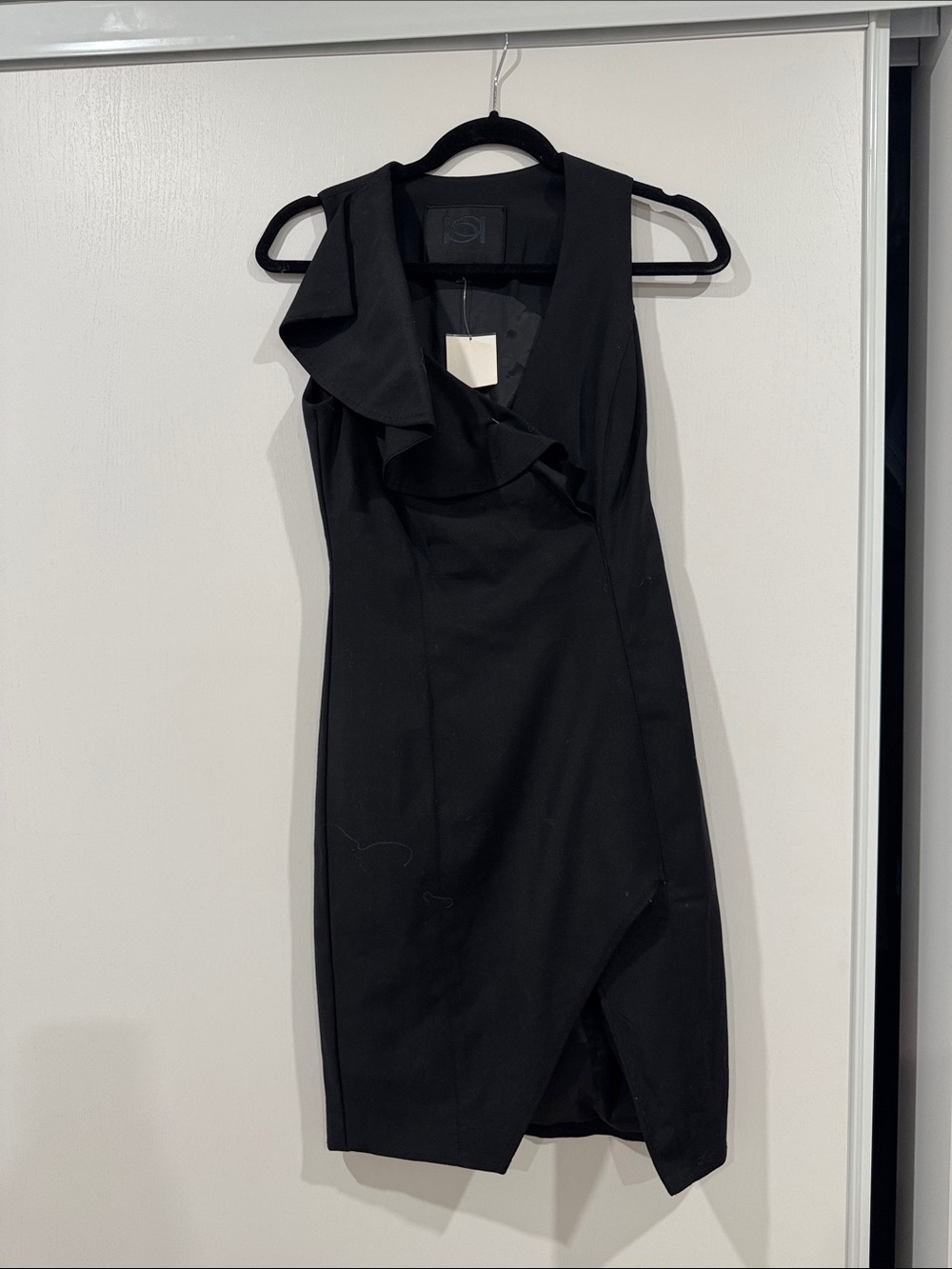 bebe Black One-Shoulder Ruffle Sheath Dress